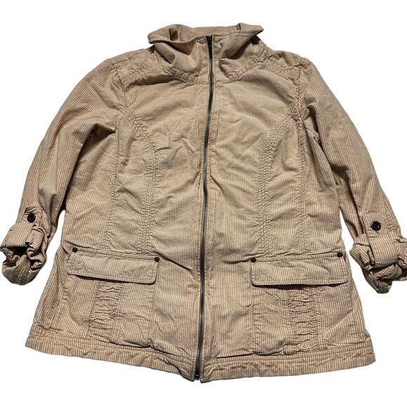 Coldwater Creek Jacket Size 8 Orange Peach Striped Lightweight Full Zip Utility - Picture 2 of 9